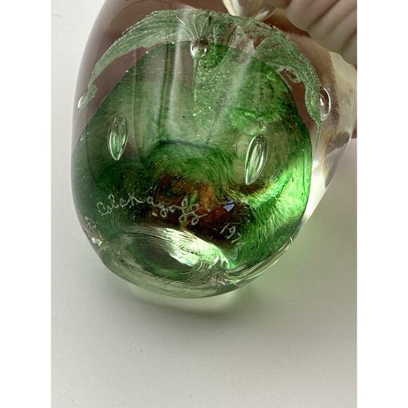 Vintage 1974 Hand Blown Glass Paper Weight Orange Flower Signed R. D. Colekagoff - Picture 7 of 9